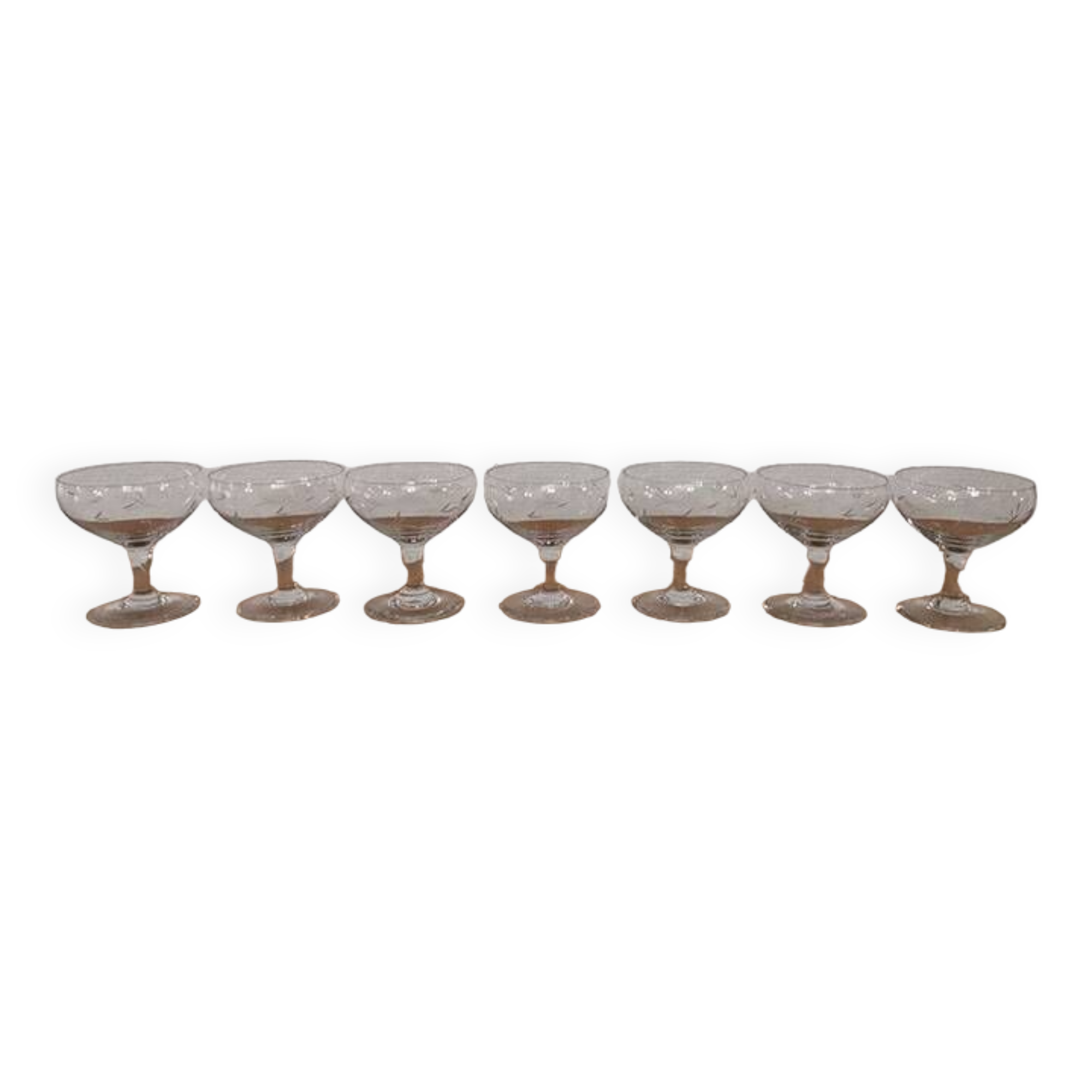 Set of 7 vintage engraved champagne glasses