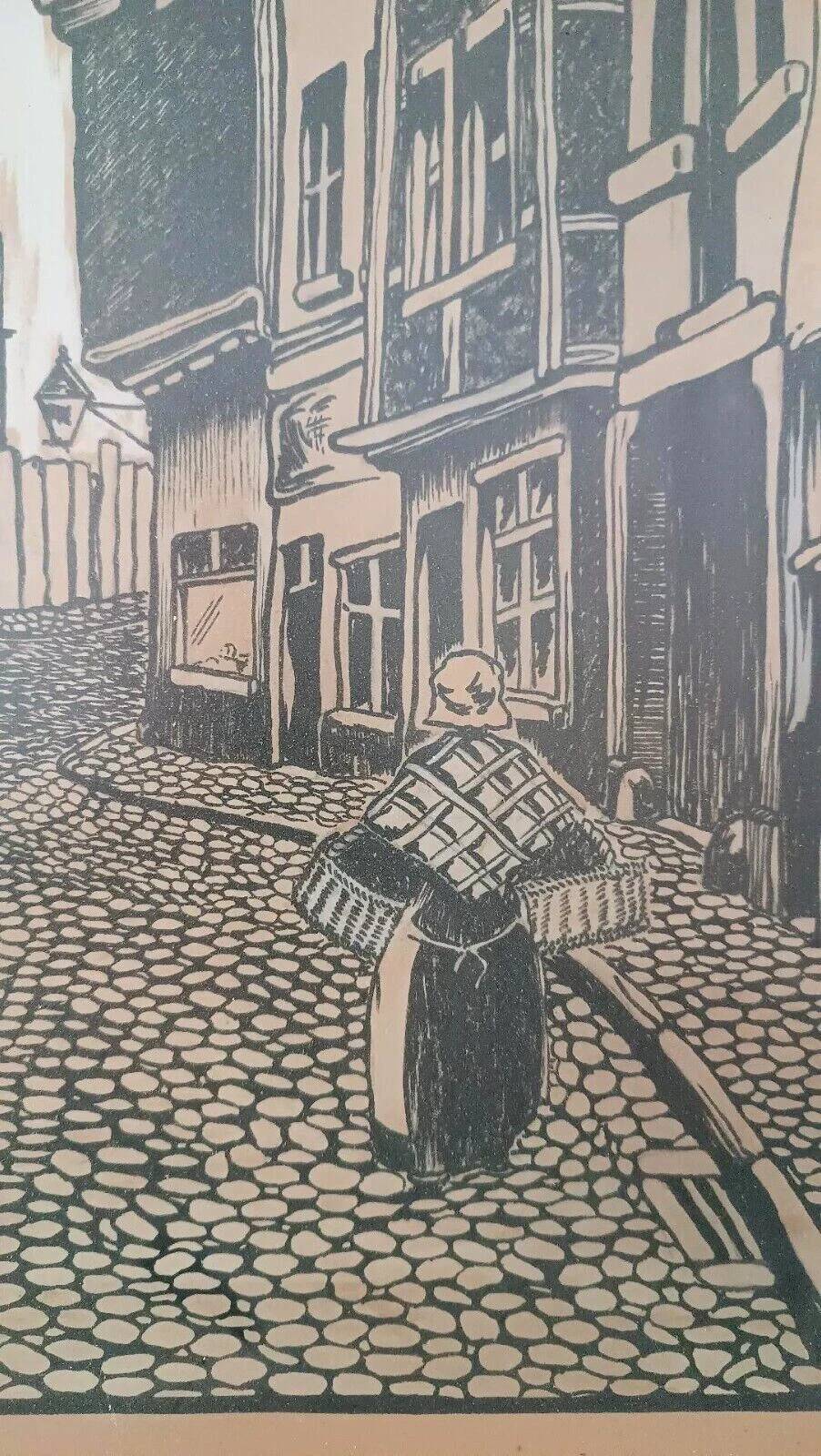 Gravure flamande peinte à la main signée R.VERHULST 1943