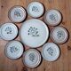 8 dessert plates + brown/blue stoneware tart dish, Fanchon model by MBFA Pornic, 1970s