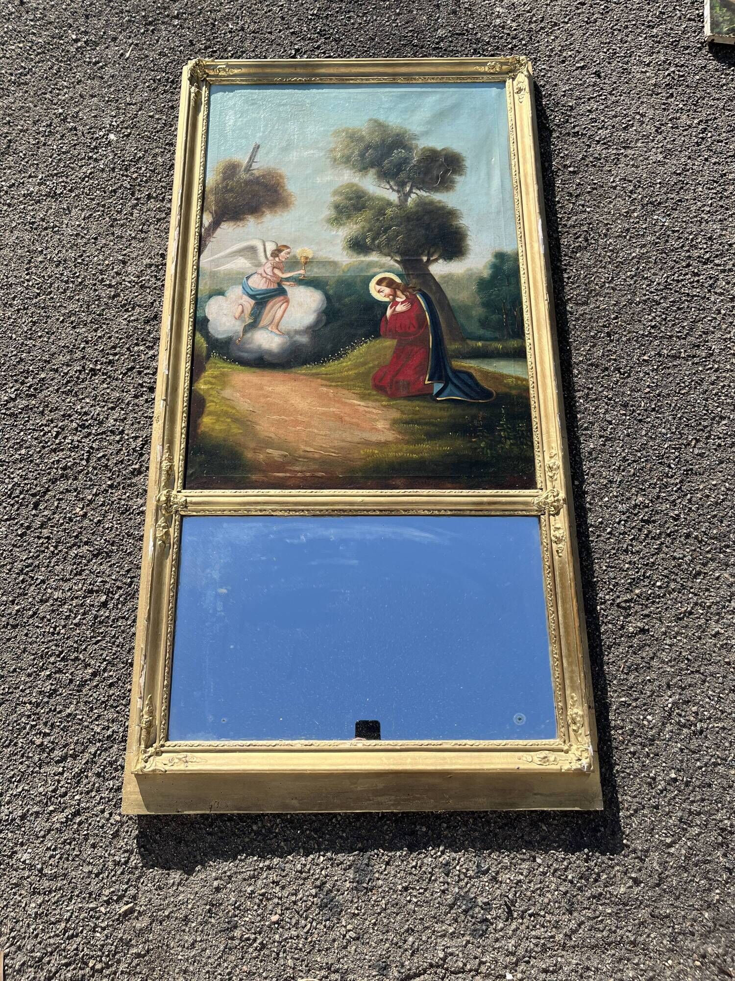 19th-century fireplace trumeau, oil on canvas, Christ in the Garden of Olives.