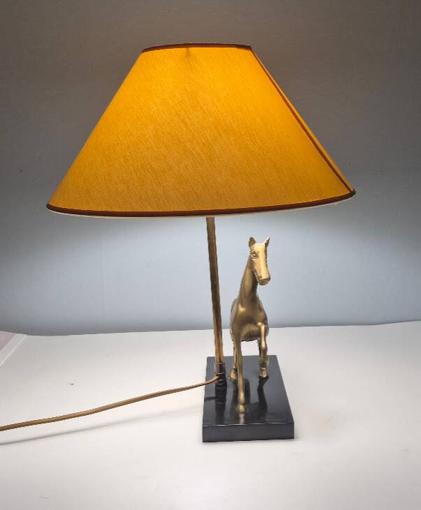 Brass and wood horse lamp
