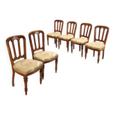 Antique walnut chairs with upholstered seats in fabric, Italy, late 19th century.