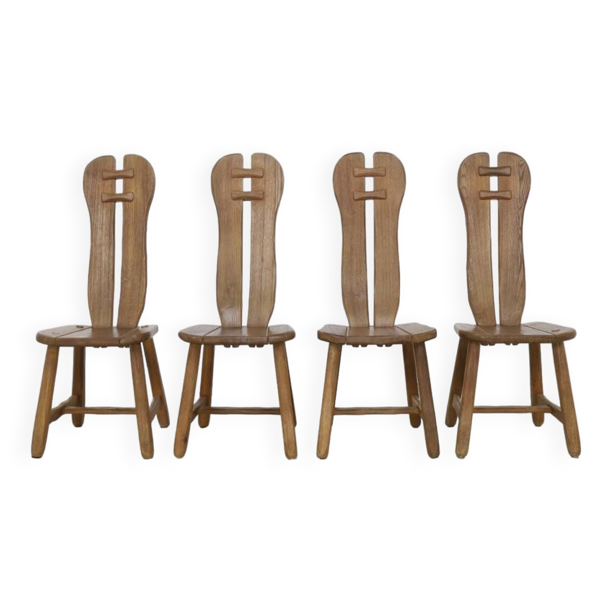 4x Brutalist Dining Chair in Oak by De Puydt, 1970s