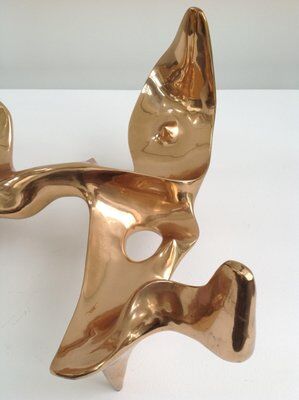 Bronze and glass coffee table with female sculpture by Victor Roman