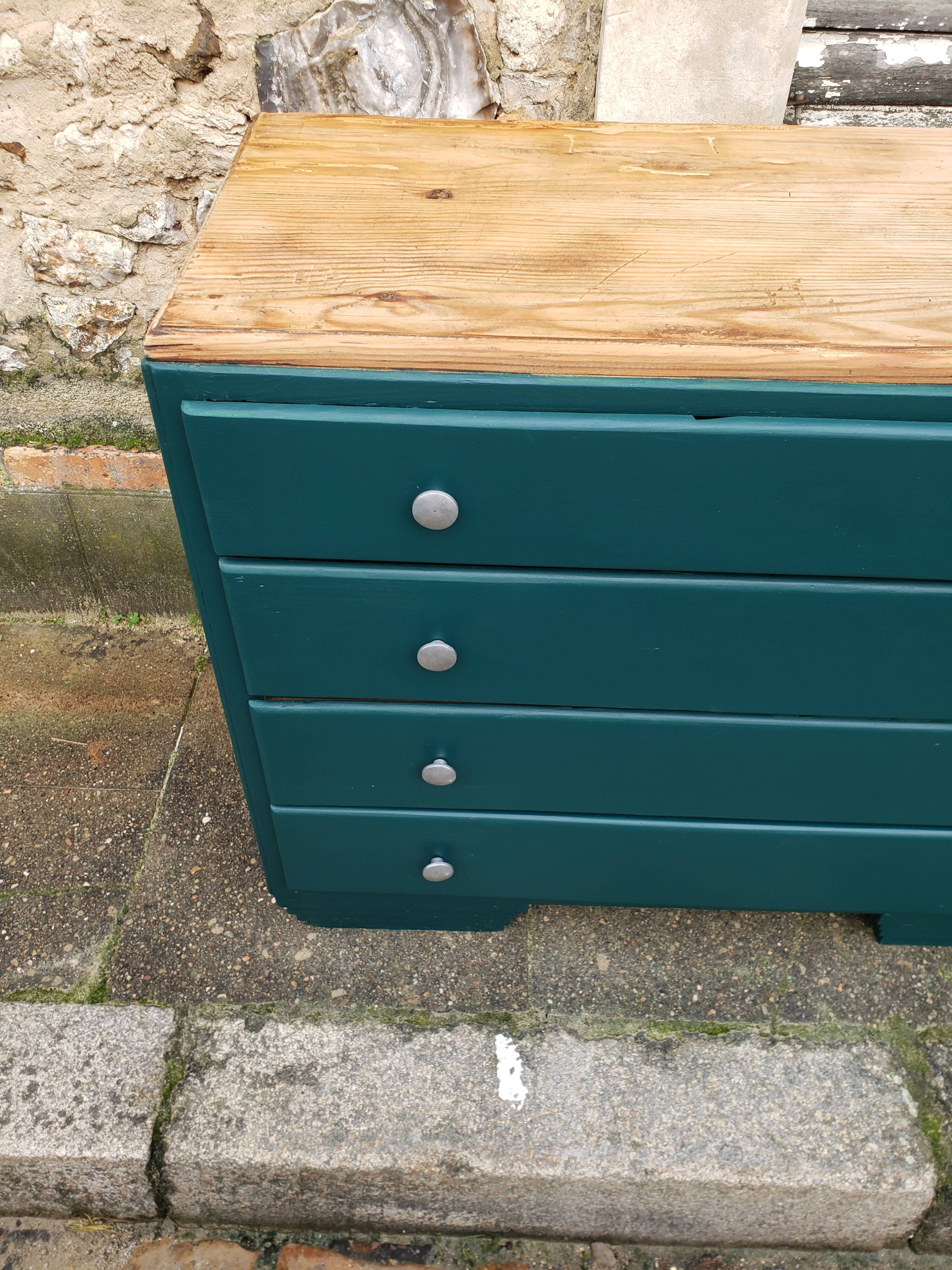 Deep turquoise and wood vintage dresser