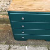Commode vintage turquoise profond et bois