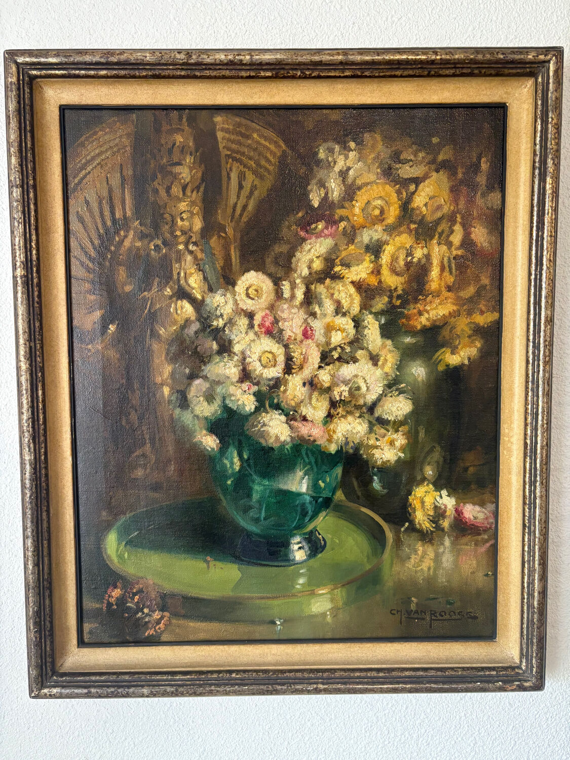 Oil on canvas painting C. Van Roose, still life