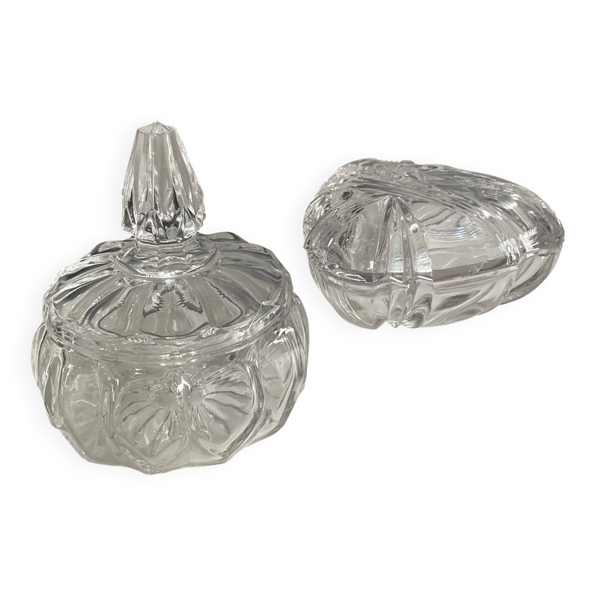 Duo of vintage crystal and glass sweet jars