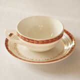 Set of 4 white, red and gold porcelain teacups, Ceranord