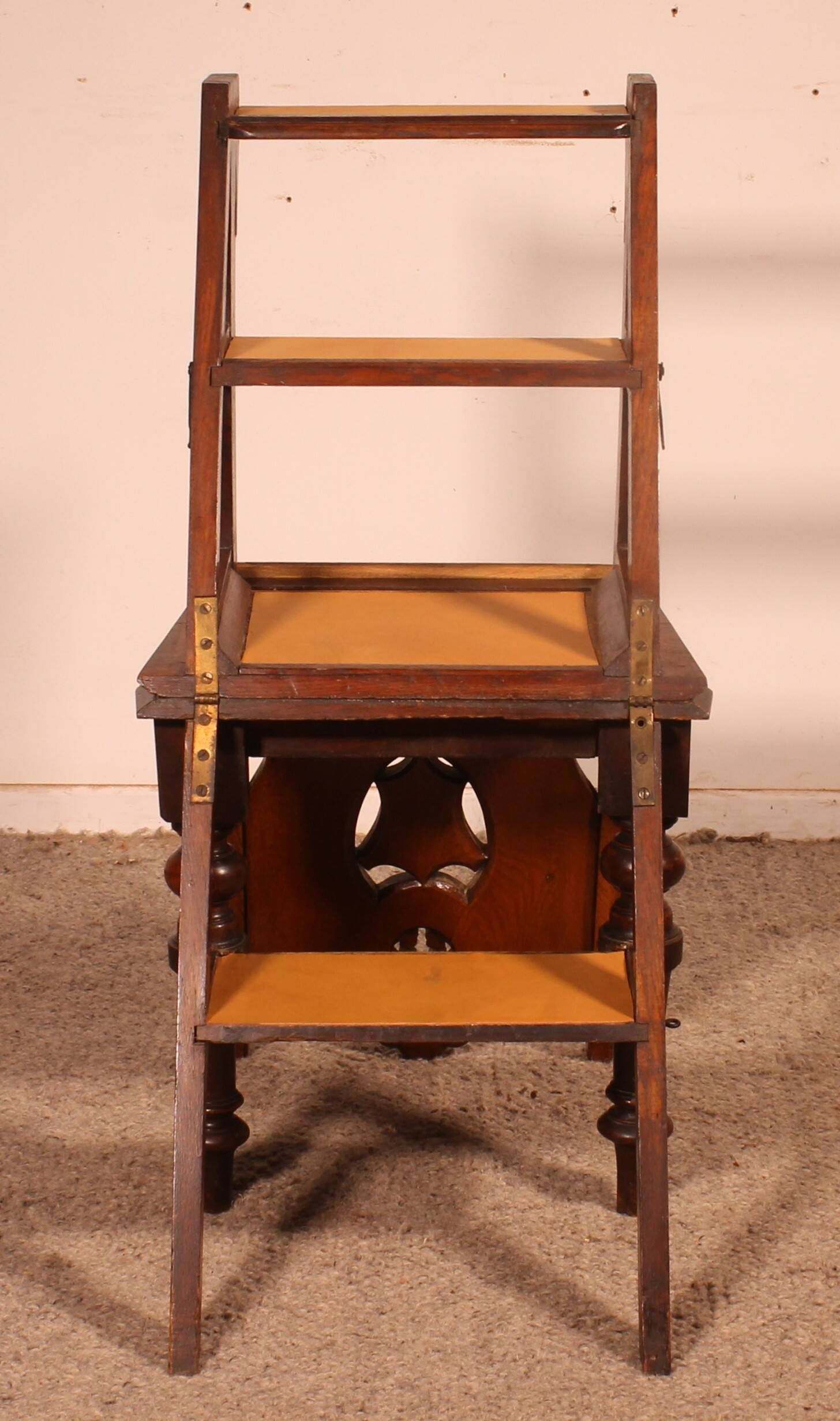 neogothic step stool - 19th century in oak