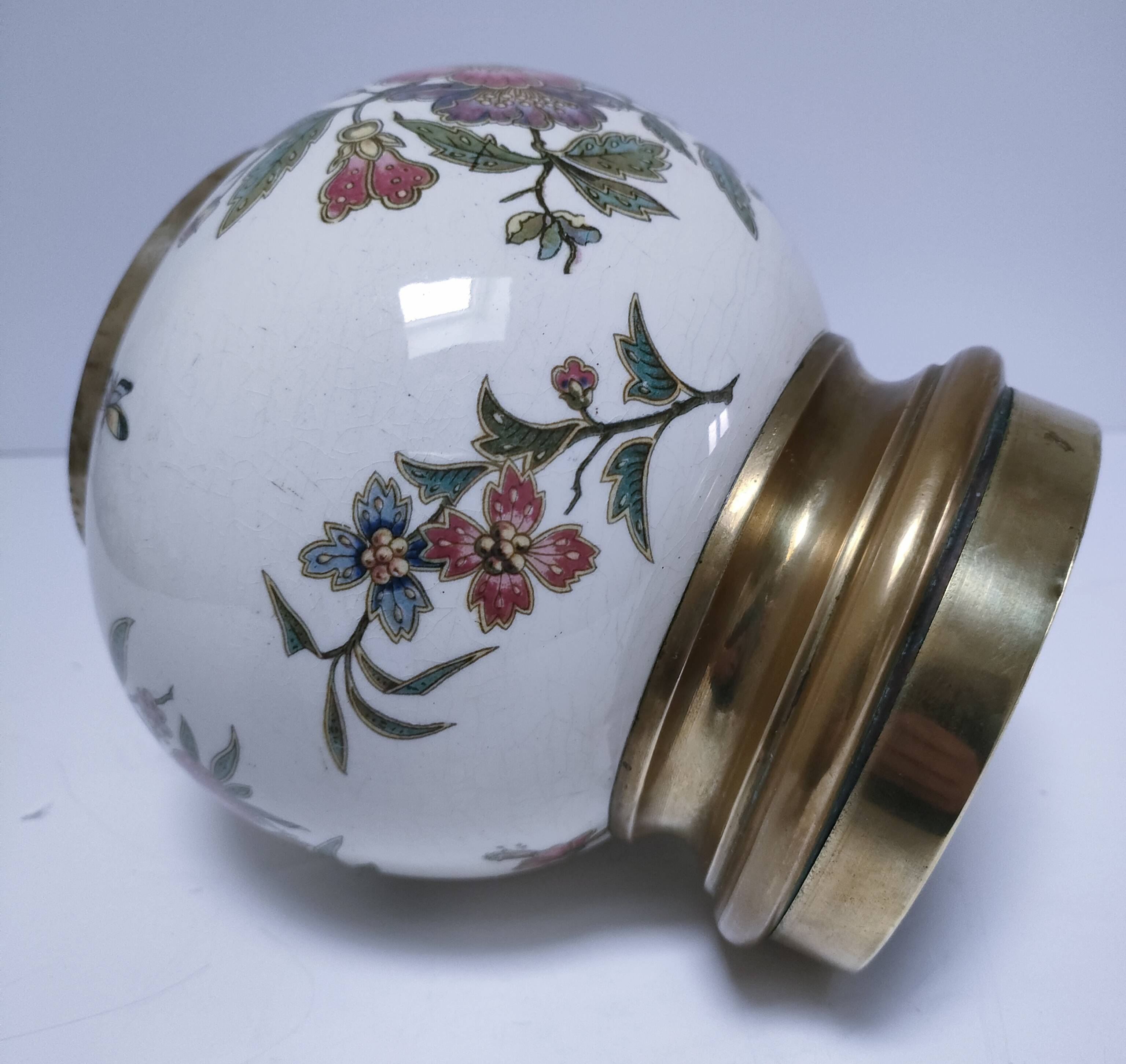 round vase earthenware brass decorated with flowers and insects early 20th century