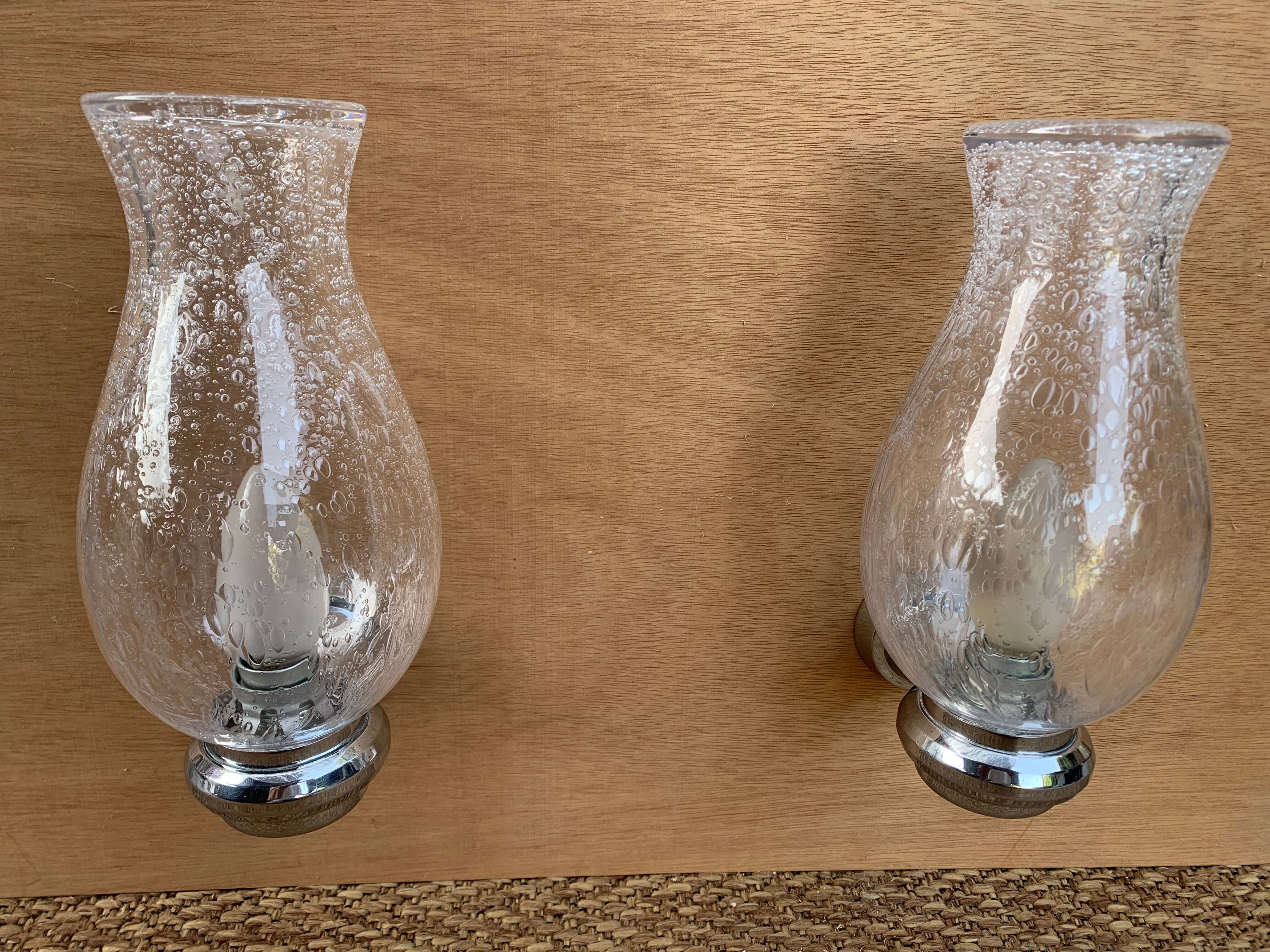 Pair of murano glass and chrome brass wall lights by keuco