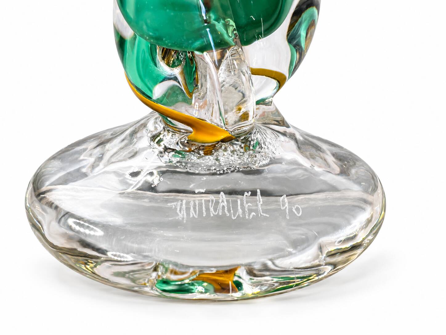 Blown glass vase by Guy Untrauer, signed and dated 1990.