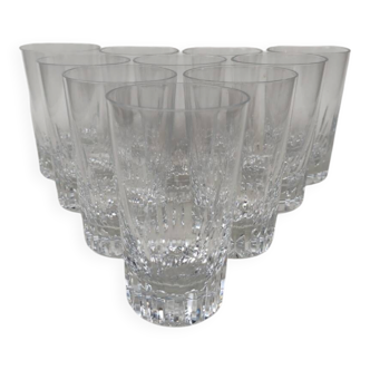10 gobelets en cristal de baccarat, modèle Cassino, vers1970.