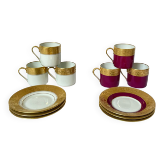 Set of 6 cups and cups manufacture royale limoge gold inlay