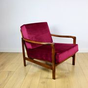 Wooden vintage brown armchair, burgundy raspberry, design by Z. Bączyk - 2 pieces available