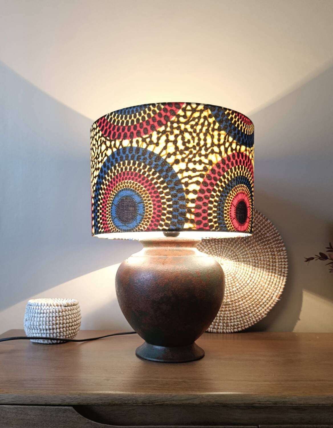 Copper metal floor lamp, chic ethnic wax lampshade.