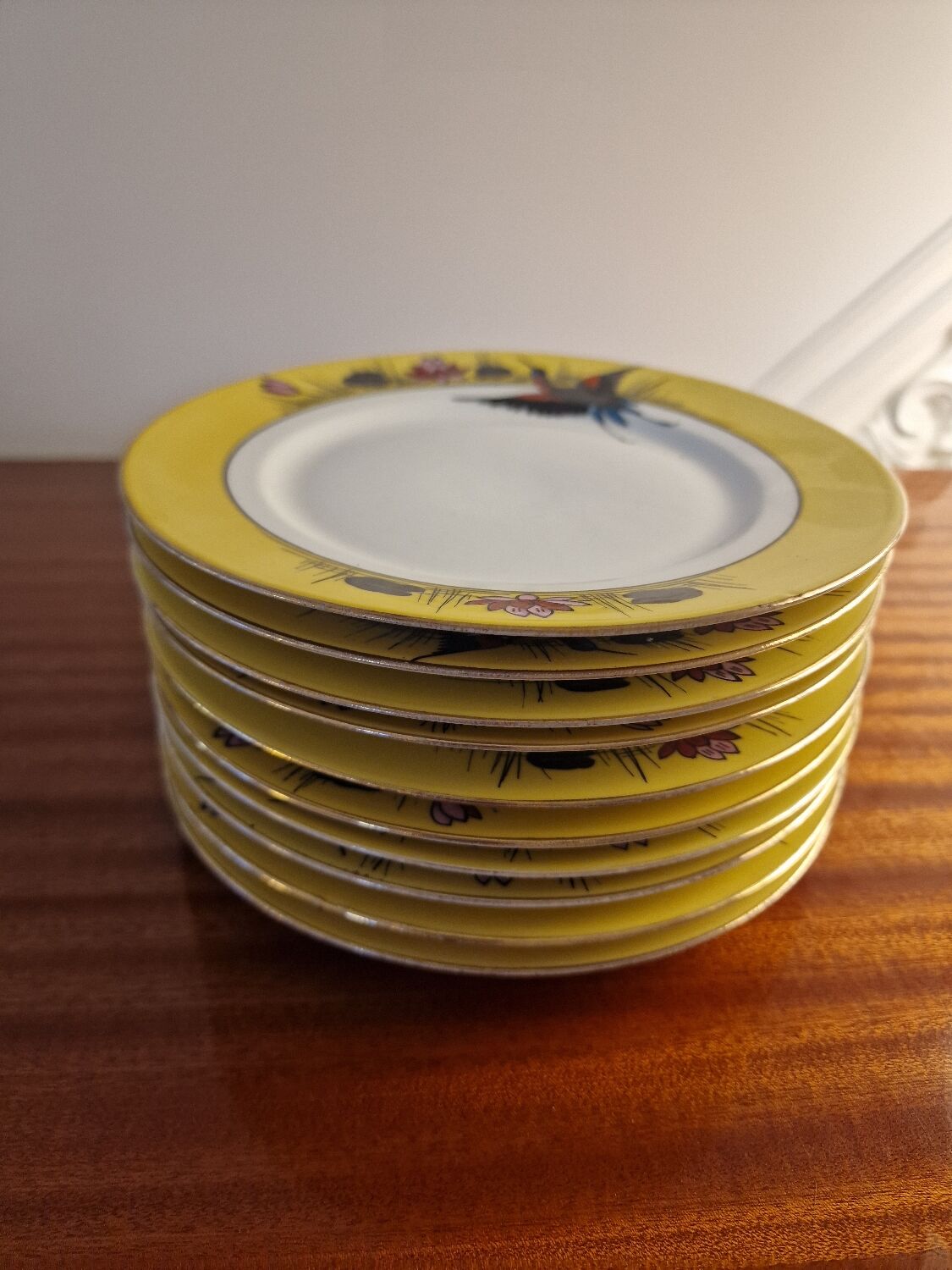 Superb set of 10 limoges porcelain dessert plates, art deco