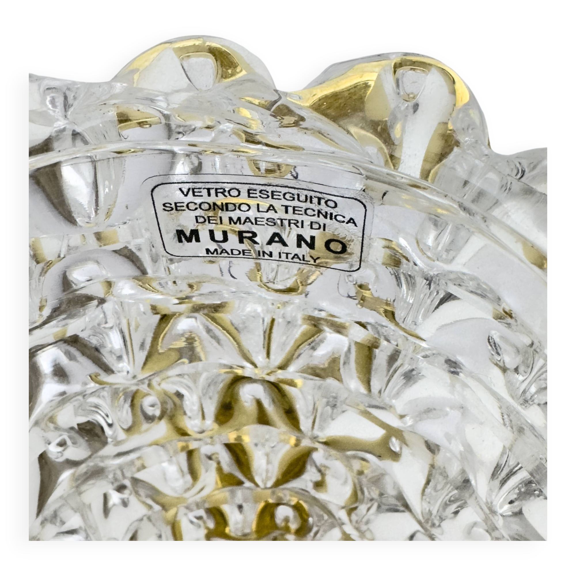 Barovier & Toso Art Dèco Style Brass and Rostrato Murano Glass Sconces, Pair