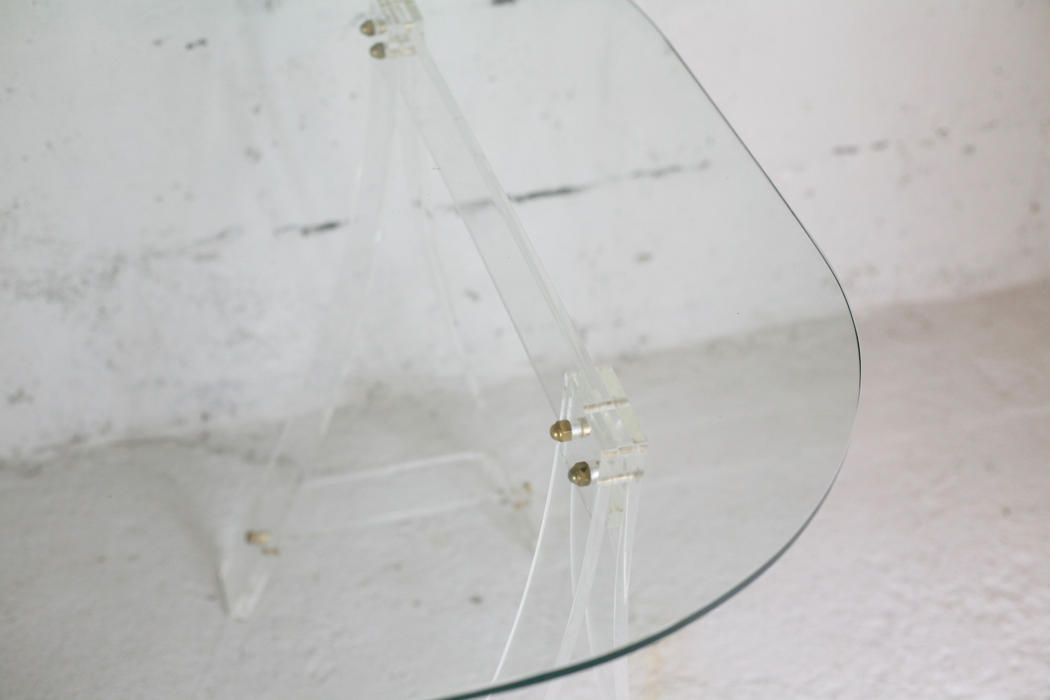 Office Plexiglas trestles, glass tray rounded edges, France, circa 1970