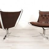 2 x vintage armchair | Falcon | Sigurd Ressell | Leather