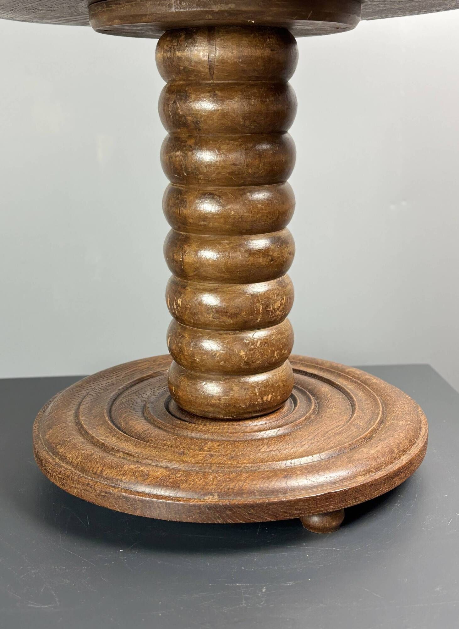 Chunky low wood turned side table in the style of Charles Dudouyt, 1950s