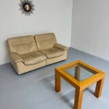 Old 2-seater beige leather sofa designed by Carl Larsson De Sede, vintage 80s