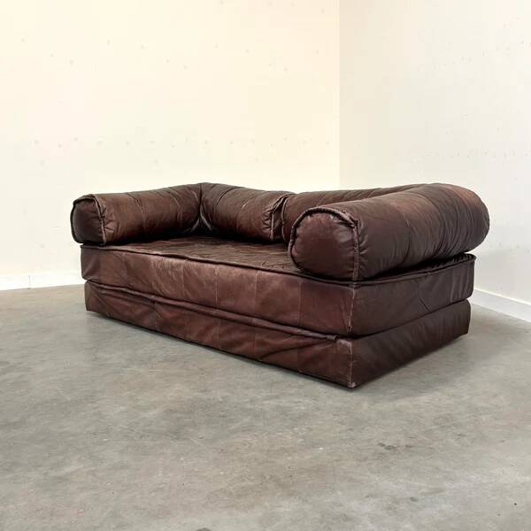 Canapé-lit en cuir vintage, années 1970