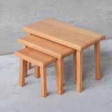 Set of Three Mid-Century Blonde Oak Nesting Tables