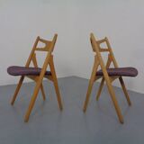 CH 29 Sawbuck Chairs in Oak and Wool by Hans J. Wegner for Carl Hansen & Son, 1950s, Set of 2