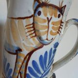 Pitcher with stylized cat - stoneware - "triangles" signature