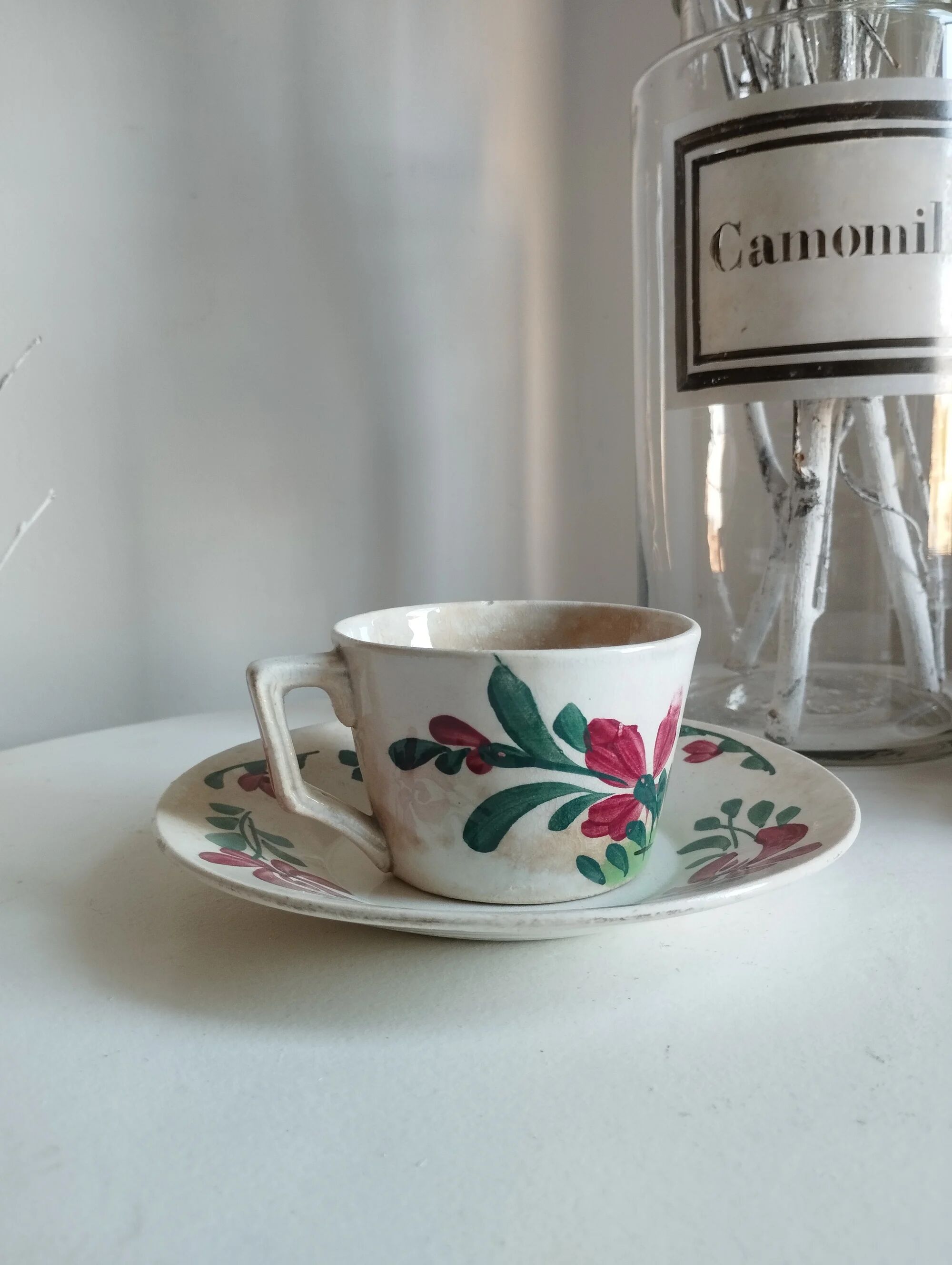 Cup and saucer Creil & Montereau "Rooster"