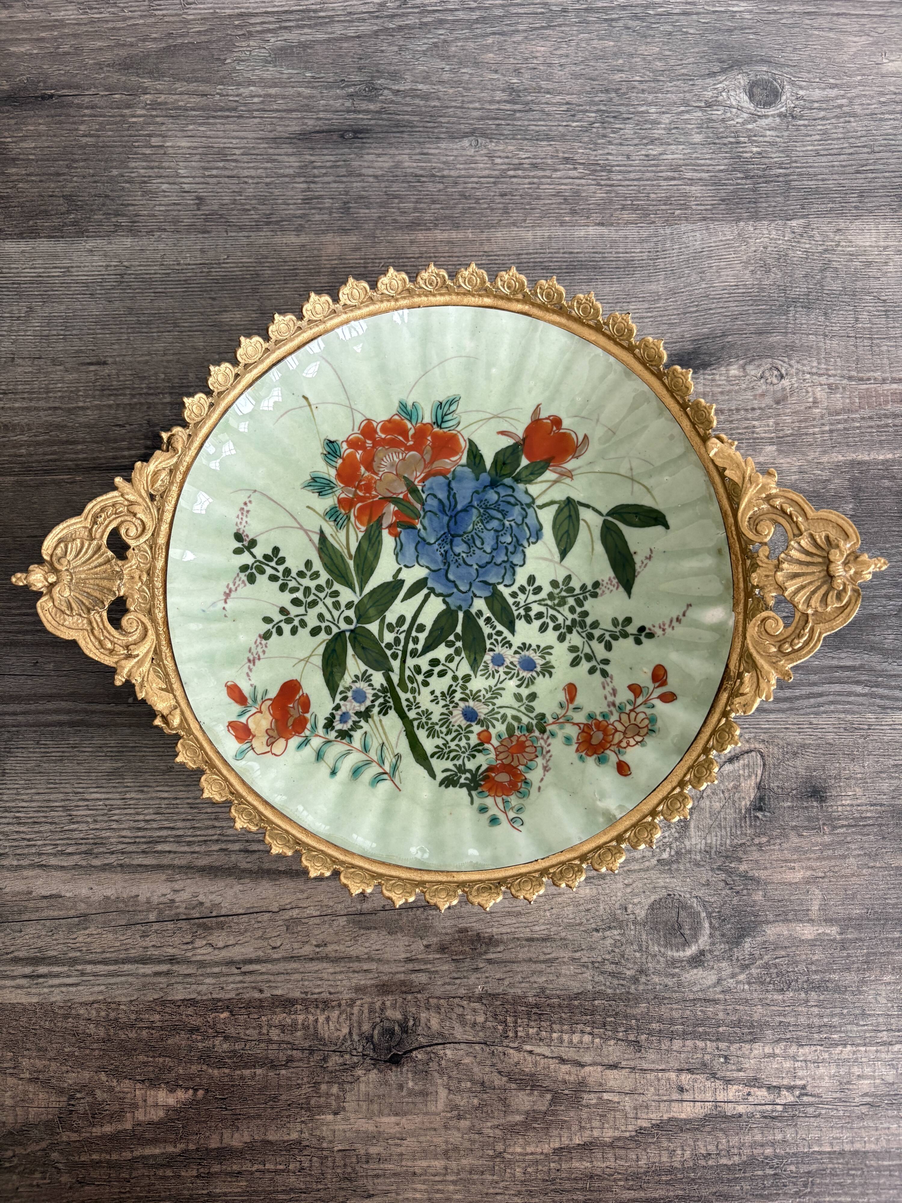 Antique celadon porcelain bowl mounted in gilded bronze, 19th century.