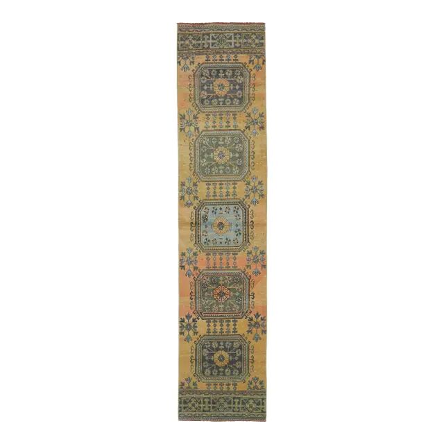 Vintage Turkish Oushak Handmade Wool Runner 78x350