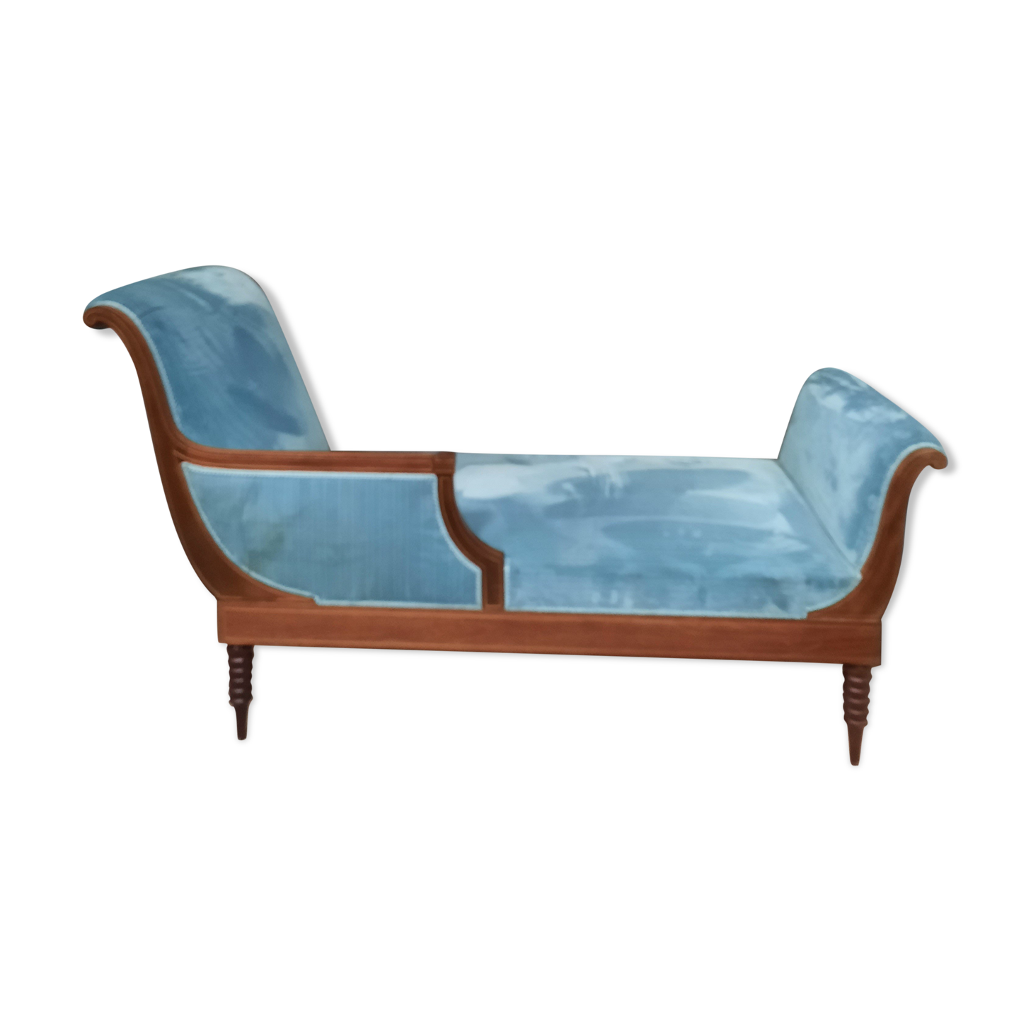 Meridienne in mahogany and blue velvet