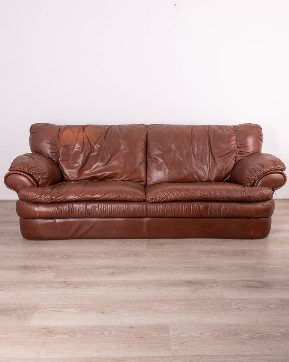 Vintage sofa from the 70s in genuine brown leather italian design