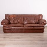 Vintage sofa from the 70s in genuine brown leather italian design