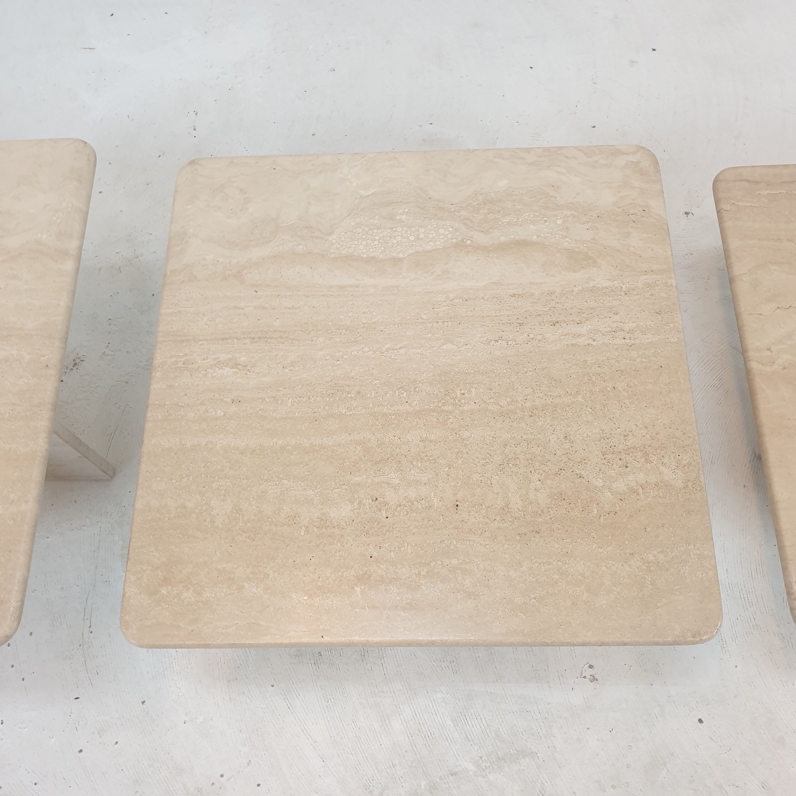 Set of 3 italian travertine coffee or side tables, 1980s
