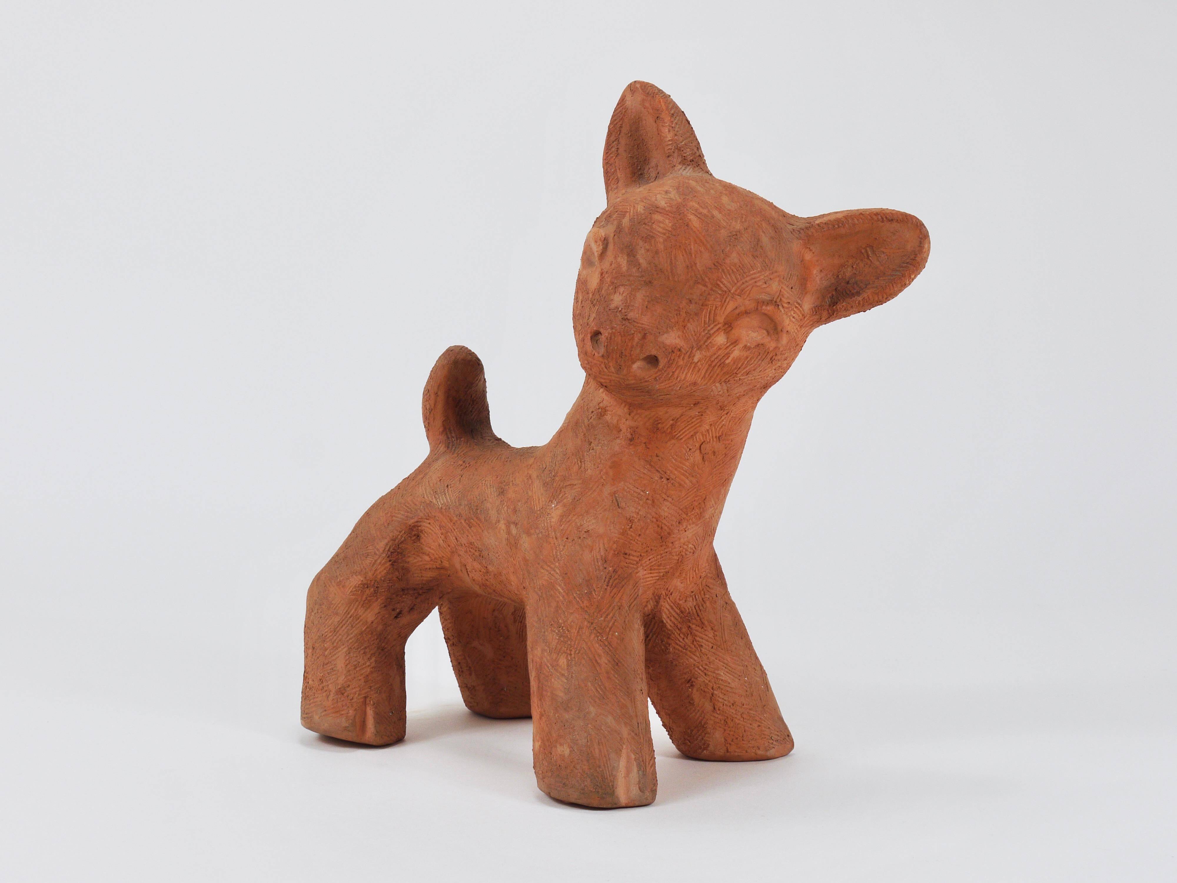 Walter Bosse Large Ceramic Sculpture of Baby Deer, Austria, 1920s