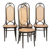 Set of 4 original vintage Thonet design webbing chairs model Long John