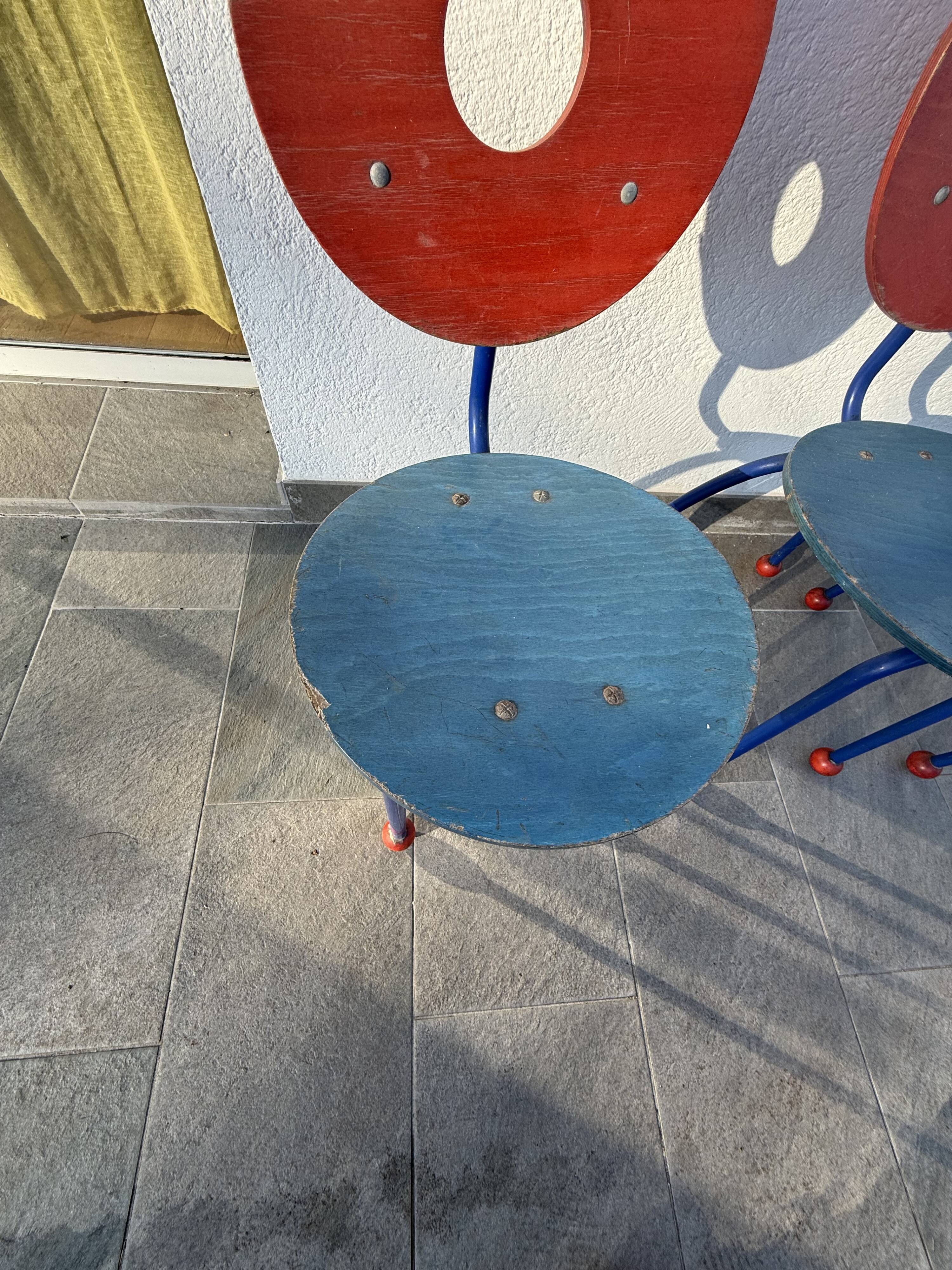 Set of 3 1980's Memphis style school chairs