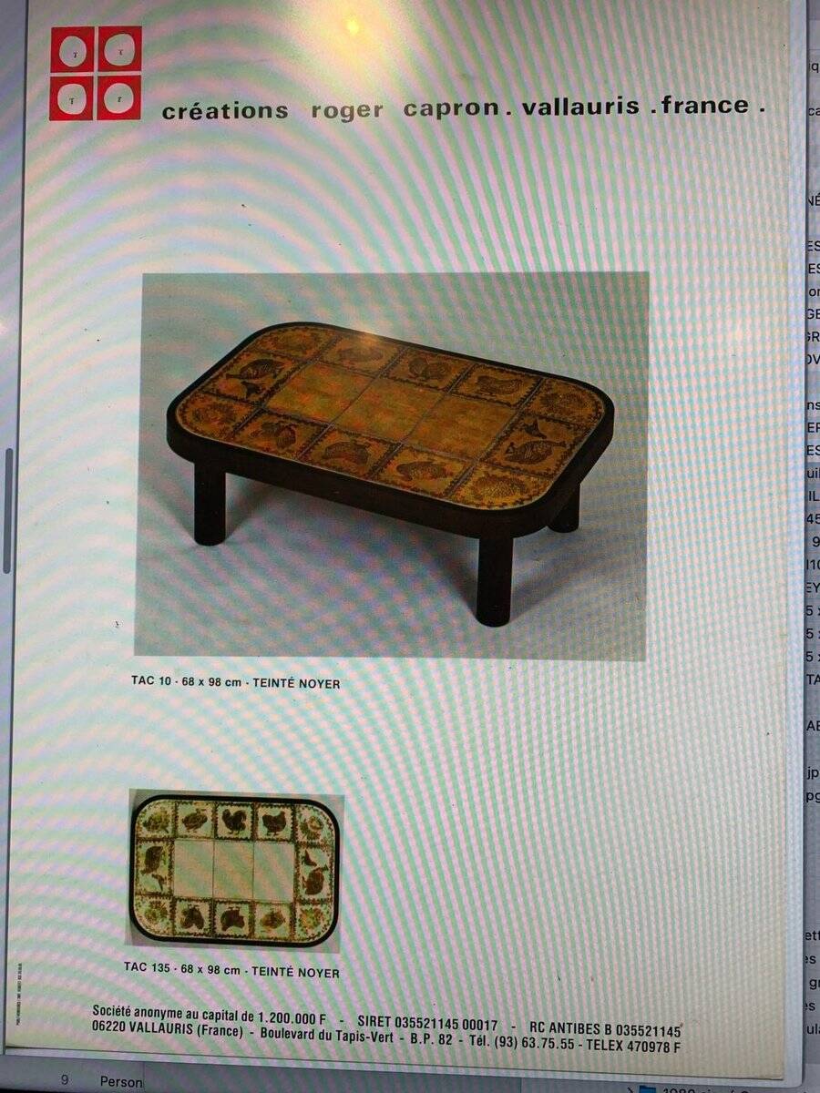 Roger Capron coffee table with bird decoration, 1960