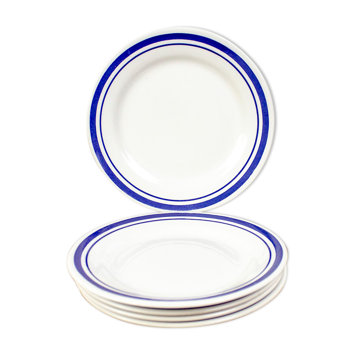5 assiettes à dessert liseré bleu
