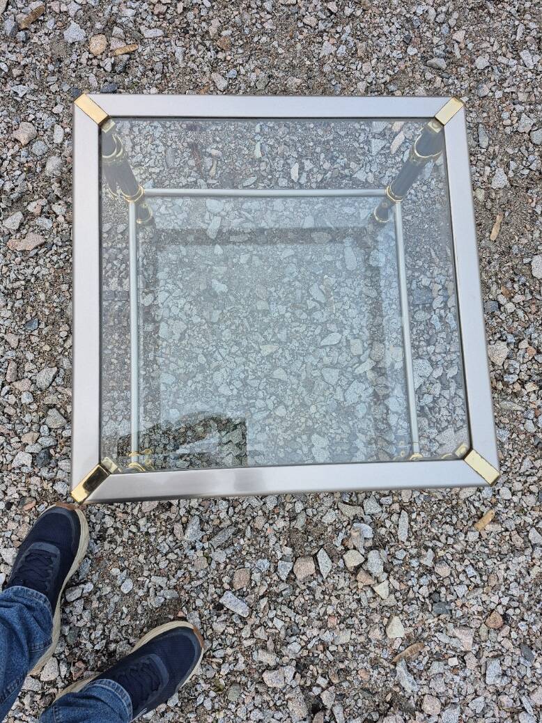 Hollywood Regency side table 1970 brushed metal and gold