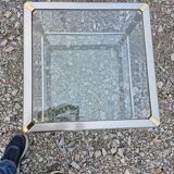 Hollywood Regency side table 1970 brushed metal and gold