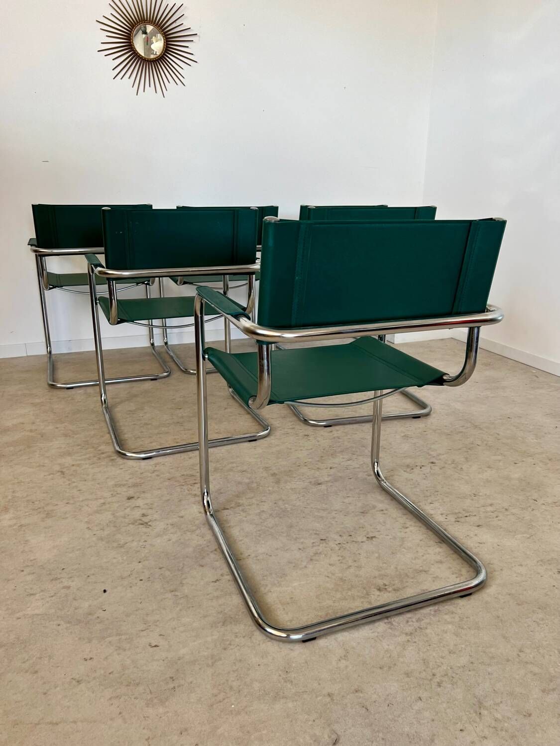 Set of 6 tubular chairs Bauhaus style design 80s/90s green
