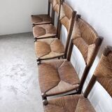 Set of 6 straw and oak Beauche chairs.