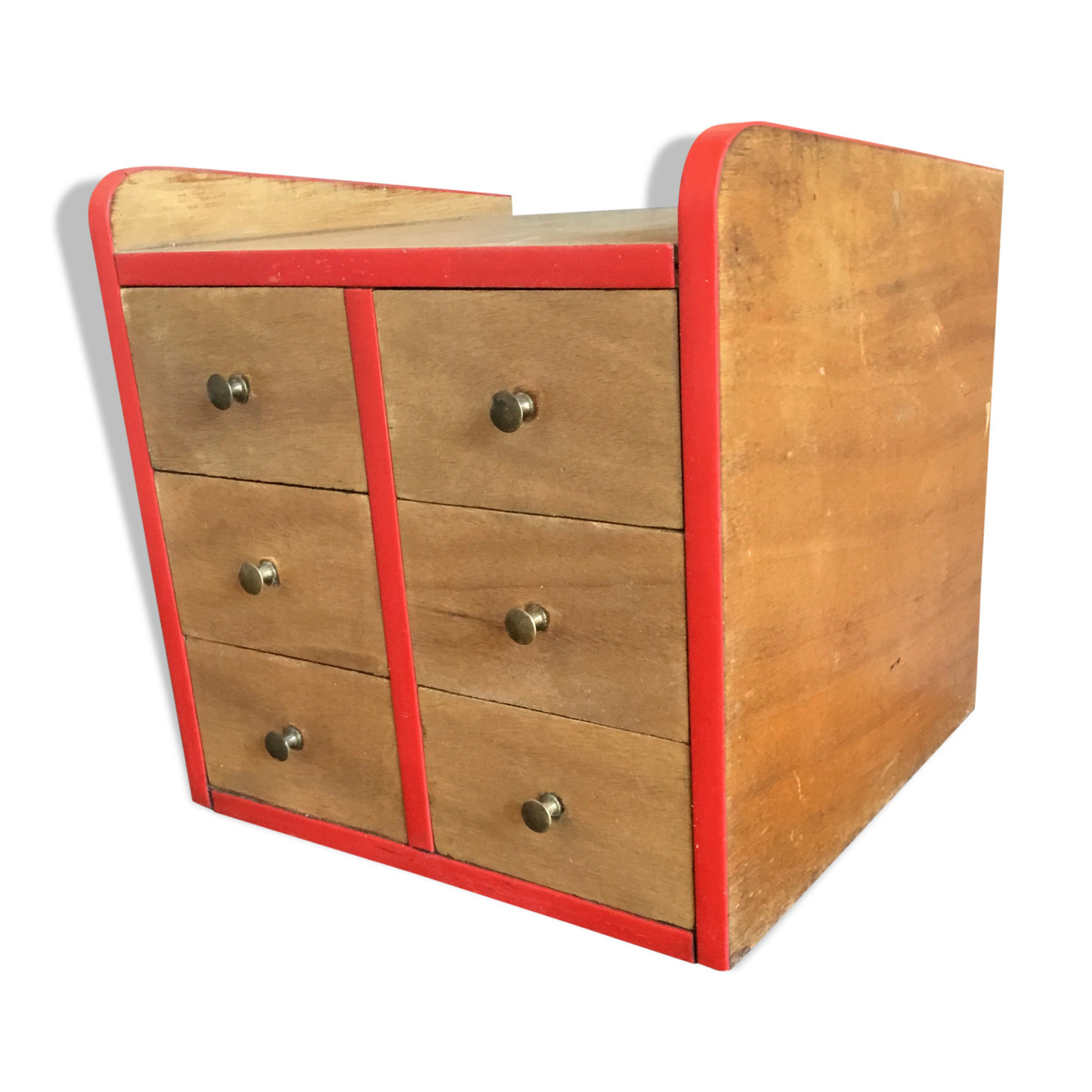 Small vintage craft furniture with fins, 6 drawers 1960