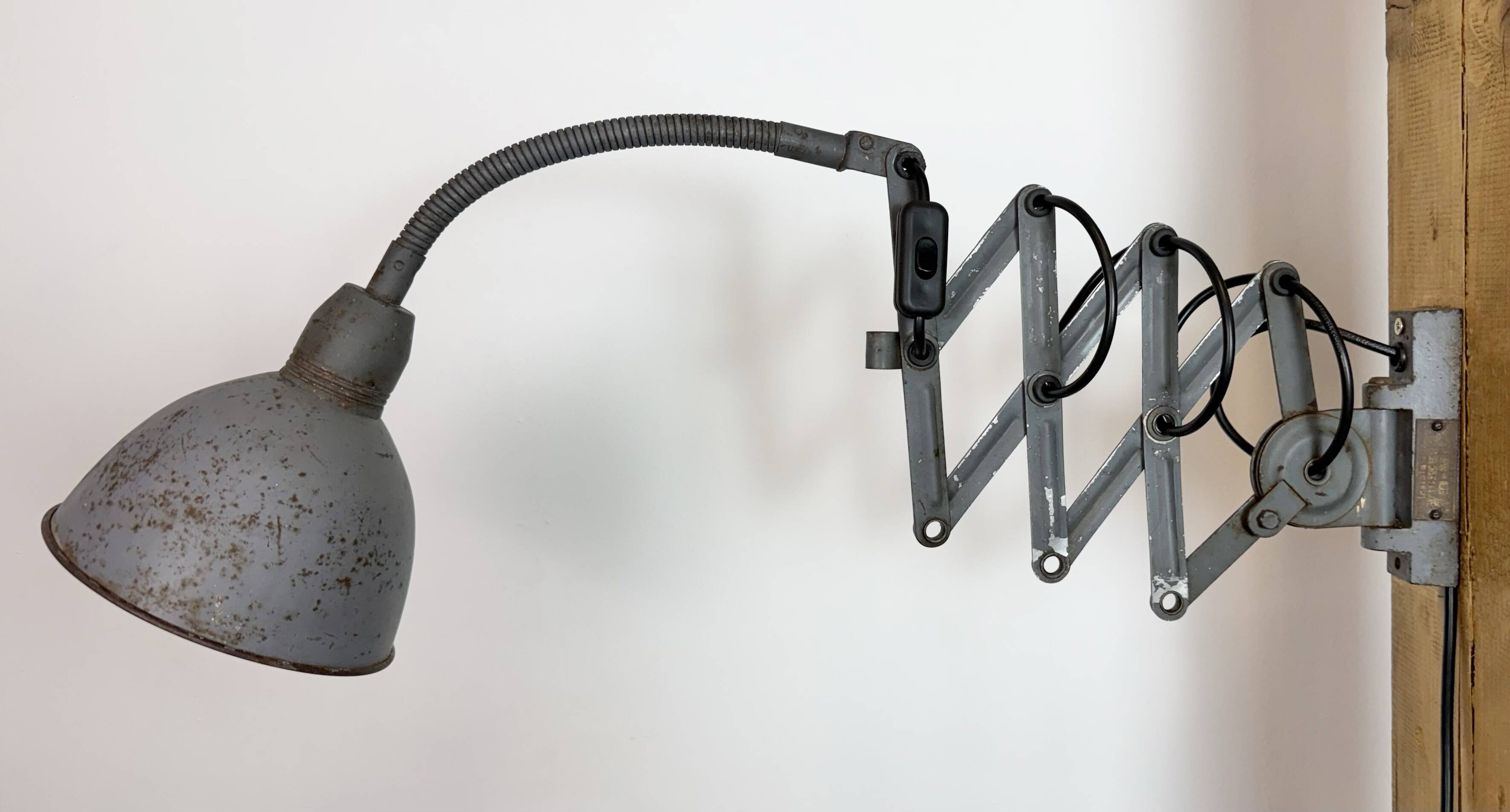 Grey Industrial Gooseneck Scissor Wall Lamp from Elektroinstala, 1960s
