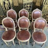 Suite of 6 Louis XVI 1900 leather chairs